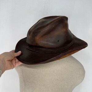 Henschel Mens Thick Leather Outback Hat Brown Distressed Safari Western XL